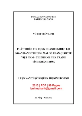 Luận văn thạc sĩ quản trị kinh doanh phát triển tín dụng doanh nghiệp tại ngân hàng thương mại cổ phần quốc tế việt nam chi nhánh nha trang tỉnh khánh hòa
