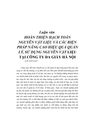 Luận văn hoàn thiện hạch toán nguyên vật liệu và các biện pháp nâng cao hiệu quả quản lý sử dụng nguyên vật liệu tại công ty da giầy hà nội
