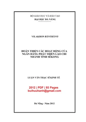Luận văn thạc sĩ kinh tế hoàn thiện các hoạt động của ngân hàng phát triển lào chi nhánh tỉnh sêkong