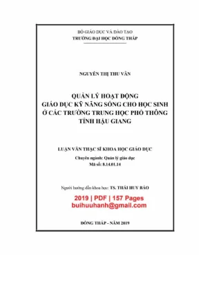 Luận văn thạc sĩ quan ly hoat dong giáo dục kỹ năng sóng cho học sinh 06 cac truong trung hoc pho thong tinh hau giang