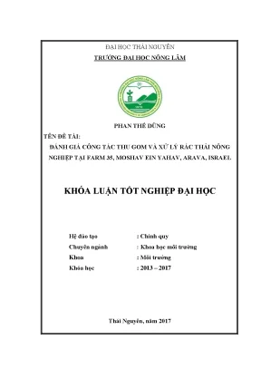 Luận văn đánh giá công tác thu gom và xử lý rác thải nông nghiệp tại farm 35 moshav ein yahav arava israel