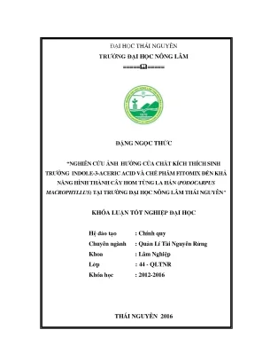 Luận văn nghiên cứu ảnh hưởng của chất kích thích sinh trưởng indole 3 aceric acid và fitomix đến khả năng hình thành cây hom tùng la hán