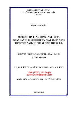 Luận văn thạc sĩ tài chính ngân hàng mở rộng tín dụng doanh nghiệp tại ngân hàng nông nghiệp và phát triển nông thôn việt nam chi nhánh tỉnh thanh hóa
