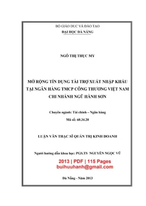 Luận văn thạc sĩ quản trị kinh doanh mở rộng tín dụng tài trợ xuất nhập khẩu tại ngân hàng tmcp công thương việt nam chi nhánh ngũ hành sơn