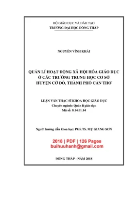 Luận văn thạc sĩ quan lí hoạt động xã hội hóa giáo dục ở các trường trung học cơ sở huyện cờ đỏ thành phó càn thơ