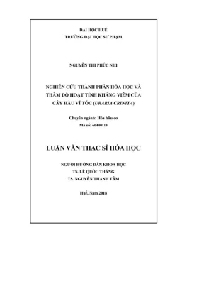 Luận văn thạc sĩ hóa học nghiên cứu thành phần hoá học và thăm dò hoạt tính kháng viêm của cây hầu vĩ tóc uraria crinita