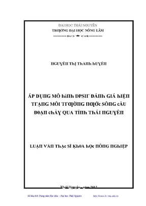 Luận văn áp dụng mô hình dpsir đánh giá hiện trạng môi trường nước sông cầu đoạn chảy qua tỉnh thái nguyên