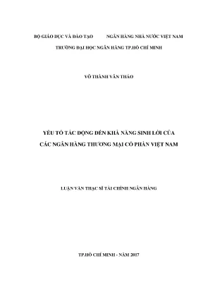 Luận văn yếu tố tác động đến khả năng sinh lời của các ngân hàng