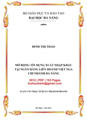 Luận văn thạc sĩ quản trị kinh doanh mở rộng tín dụng xuất nhập khẩu tại ngân hàng liên doanh việt nga chi nhánh đà nẵng
