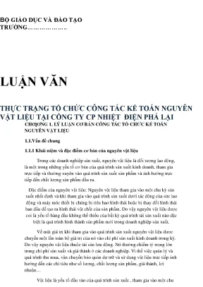 Luận văn thực trạng tổ chức công tác kế toán nguyên vật liệu tại cồng ty cp nhiệt điện phả lại hải dương