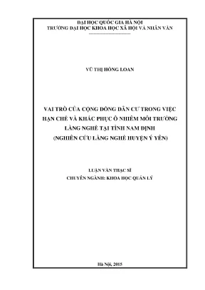 Luận văn khoa học quản lý cộng đồng dân cư ô nhiễm môi trường làng nghề nam định