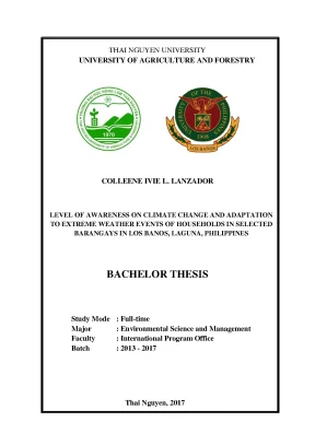 Luận văn level of awareness on climate change and adaptation to extreme weather events of households in selected barangays in los baños laguna philippines