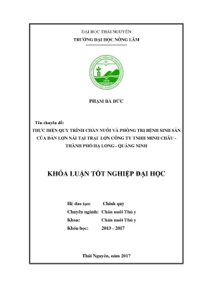 Luận văn khảo sát quy trình chăn nuôi và phòng trị bệnh sinh sản của đàn lợn nái tại công ty tnhh minh châu thành phố hạ long tỉnh quảng ninh