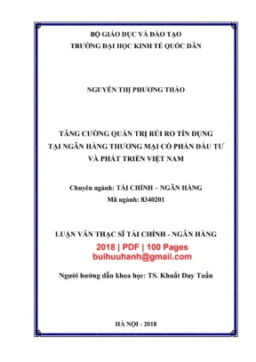 Luận văn thạc sĩ tài chính ngân hàng tăng cường quản trị rủi ro tín dụng tại ngân hàng thương mại cổ phần đầu tư và phát triển việt nam