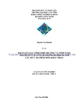 Luận văn tốt nghiệp khảo sát đặc tính sinh trưởng và tính năng sản xuất của cỏ sả panicum maximum với các mức độ phân bón khác nhau