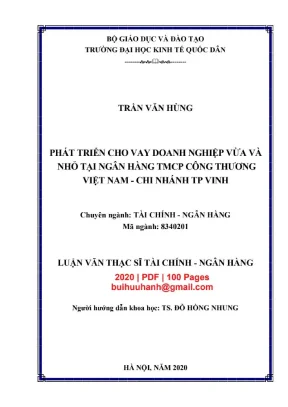 Luận văn thạc sĩ tài chính ngân hàng phát triển cho vay doanh nghiệp vừa và nhỏ tại ngân hàng tmcp công thương việt nam chi nhánh tp vinh