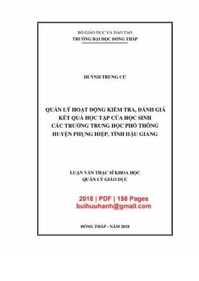 Luận văn thạc sĩ quản lý giáo dục quản lý hoạt động kiểm tra đánh giá kết quả học tập của học sinh các trường trung học phổ thông huyện phụng hiệp tỉnh hậu giang