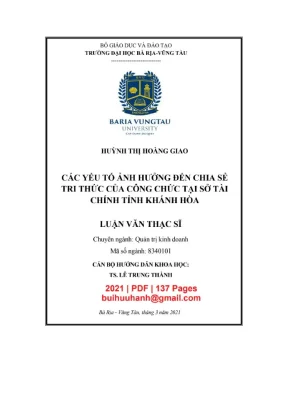 Luận văn thạc sĩ quản trị kinh doanh các yếu tố ảnh hưởng đến chia sẻ tri thức của công chức tại sở tài chính tỉnh khánh hòa