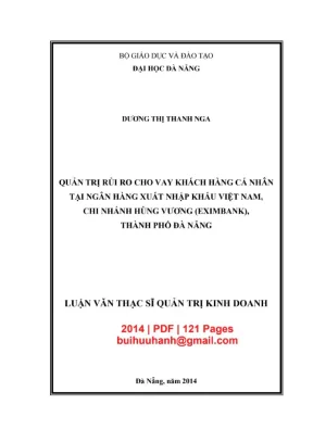 Luận văn thạc sĩ quản trị kinh doanh quản trị rủi ro cho vay khách hàng cá nhân tại ngân hàng xuất nhập khẩu việt nam chi nhánh hùng vương eximbank thành phố đà nẵng