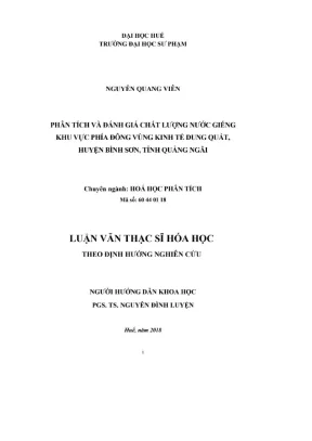 Luận văn thạc sĩ hóa học phân tích và đánh giá chất lượng nước giếng khu vực phía đông vùng kinh tế dung quất huyện bình sơn tỉnh quảng ngãi