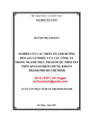 Luận văn thạc sĩ quản trị kinh doanh nghiên cứu các nhân tố ảnh hưởng đến giá cổ phiếu của các công ty trong ngành thực phẩm được niêm yết trên sở giao dịch chứng khoán thành phố hồ chí minh