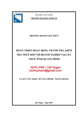 Luận văn thạc sĩ tài chính ngân hàng hoàn thiện hoạt động thanh tra kiểm tra thuế đối với doanh nghiệp tại cục thuế tỉnh quảng bình