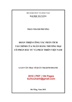 Luận văn thạc sĩ quản trị kinh doanh hoàn thiện công tác phân tích tài chính của ngân hàng thương mại cổ phần đầu tư và phát triển việt nam