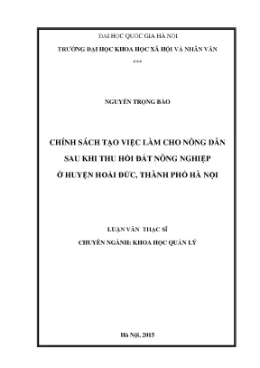 Luận văn chính sách việc làm khoa học quản lý nông dân thu hồi đất đất nông nghiệp hà nội