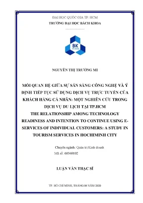 Luận văn thạc sĩ quản trị kinh doanh mối quan hệ giữa sự sẵn sàng công nghệ và ý định tiếp tục sử dụng dịch vụ trực tuyến của khách hàng cá nhân một nghiên cứu trong dịch vụ du lịch tại tp hcm
