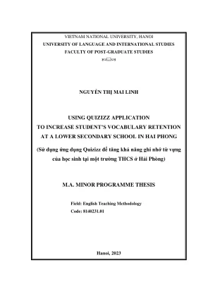 Luận văn thạc sĩ phương pháp giảng dạy tiếng anh using quizizz application to increase students vocabulary retention at a lower secondary school in hai phong