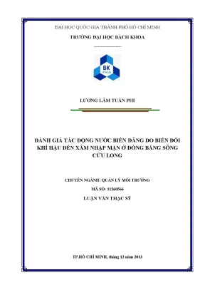Luận văn thạc sĩ quản lý môi trường đánh giá tác động nước biển dâng do biến đổi khí hậu đến xâm nhập mặn ở đồng bằng sông cửu long