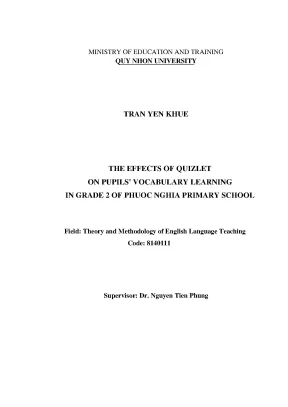 Luận văn thạc sĩ lý thuyết và phương pháp giảng dạy tiếng anh the effects of quizlet on pupils vocabulary learning in grade 2 of phuoc nghia primary school