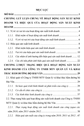 Luận văn thạc sĩ nâng cao hiệu quả kinh doanh tại công ty tnhh mtv quản lý và khai thác hầm đường bộ hải vân