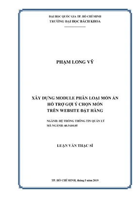 Luận văn thạc sĩ hệ thống thông tin quản lý xây dựng module phân loại món ăn hỗ trợ gợi ý chọn món trên website đặt hàng
