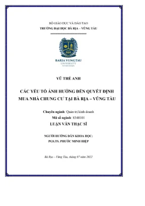 Luận văn thạc sĩ các yếu tố ảnh hưởng đến quyết định mua nhà chung cư tại bà rịa vũng tàu