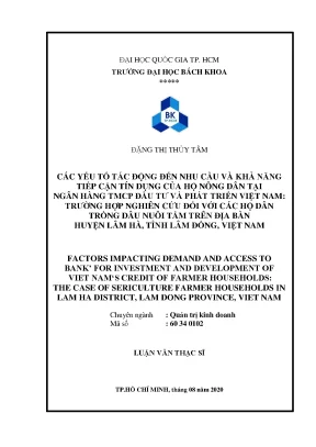 Luận văn thạc sĩ quản trị kinh doanh các yếu tố tác động đến việc tham gia tín dụng của hộ nông dân trường hợp nghiên cứu đối với các hộ dân trồng dâu nuôi tằm trên địa bàn huyện lâm hà tỉnh lâm đồng việt nam