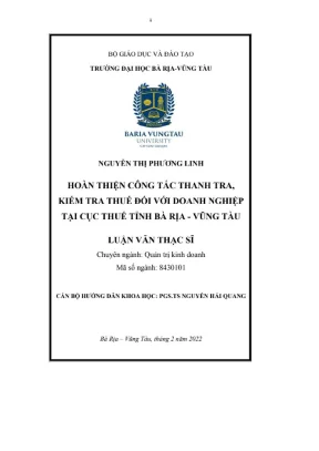 Luận văn thạc sĩ hoàn thiện công tác thanh tra kiểm tra thuế đối với doanh nghiệp tại cục thuế tỉnh bà rịa vũng tàu