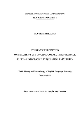 Luận văn thạc sĩ lý thuyết và phương pháp giảng dạy tiếng anh students perception on teachers use of oral corrective feedback on speaking classes in quy nhon university