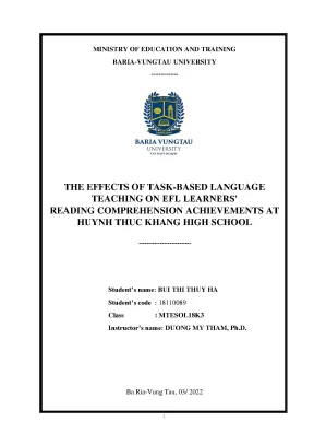 Luận văn thạc sĩ the effects of taskbased language teaching on efl learners reading comprehension achievements at huynh thuc khang high school