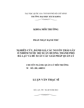 Luận văn thạc sĩ quản lý môi trường nghiên cứu đánh giá các nguồn thải gây ô nhiễm nước hồ xuân hương thành phố đà lạt và đề xuất các giải pháp quản lý