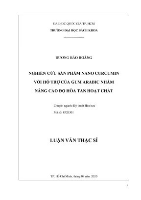 Luận văn thạc sĩ kỹ thuật hóa học nghiên cứu sản phẩm nano curcumin với hỗ trợ của gum arabic nhằm nâng cao độ hòa tan hoạt chất
