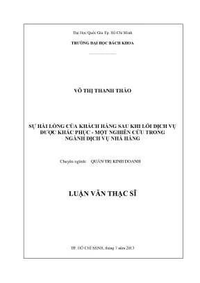 Luận văn thạc sĩ quản trị kinh doanh sự hài lòng của khách hàng sau khi lỗi dịch vụ được khắc phục một nghiên cứu trong ngành dịch vụ ngân hàng