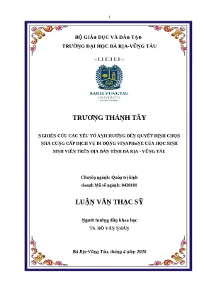 Luận văn thạc sĩ nghiên cứu các yếu tố ảnh hưởng đến quyết định chọn nhà cung cấp dịch vụ di động vinaphone của học sinh sinh viên trên địa bàn tỉnh bà rịa vũng tàu