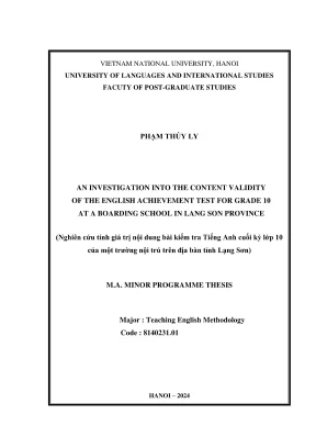 Luận văn thạc sĩ phương pháp giảng dạy tiếng anh an investigation into the content validity of the english achievement test for grade 10 at a boarding school in lang son province