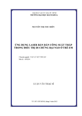 Luận văn thạc sĩ vật lý kỹ thuật ứng dụng laser bán dẫn công suất thấp trong điều trị di chứng bại não ở trẻ em