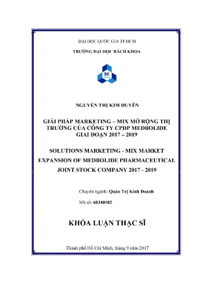Luận văn thạc sĩ quản trị kinh doanh giải pháp marketing mix mở rộng thị trường của công ty cpdp medbolide giai đoạn 20172019