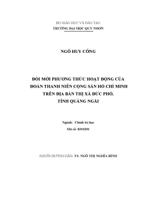 Luận văn thạc sĩ chính trị học đổi mới phương thức hoạt động của đoàn thanh niên cộng sản hồ chí minh trên địa bàn thị xã đức phổ tỉnh quảng ngãi