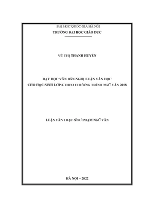 Dạy học văn bản nghị luận văn học cho học sinh lớp 6 theo chương trình ngữ văn 2018
