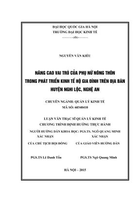 Luận văn thạc sĩ quản lý kinh tế nâng cao vai trò của phụ nữ nông thôn trong phát triển kinh tế hộ gia đình trên địa bàn huyện nghi lộc tỉnh nghệ an