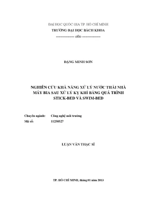 Luận văn thạc sĩ công nghệ môi trường nghiên cứu khả năng xử lý nước thải nhà máy bia sau xử lý kỵ khí bằng quá trình stickbed và swimbed